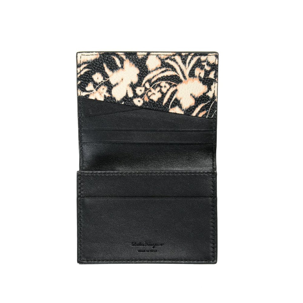 Salvatore Ferragamo Women's Pebbled Leather Floral Print Card Wallet - Picture 5 of 7